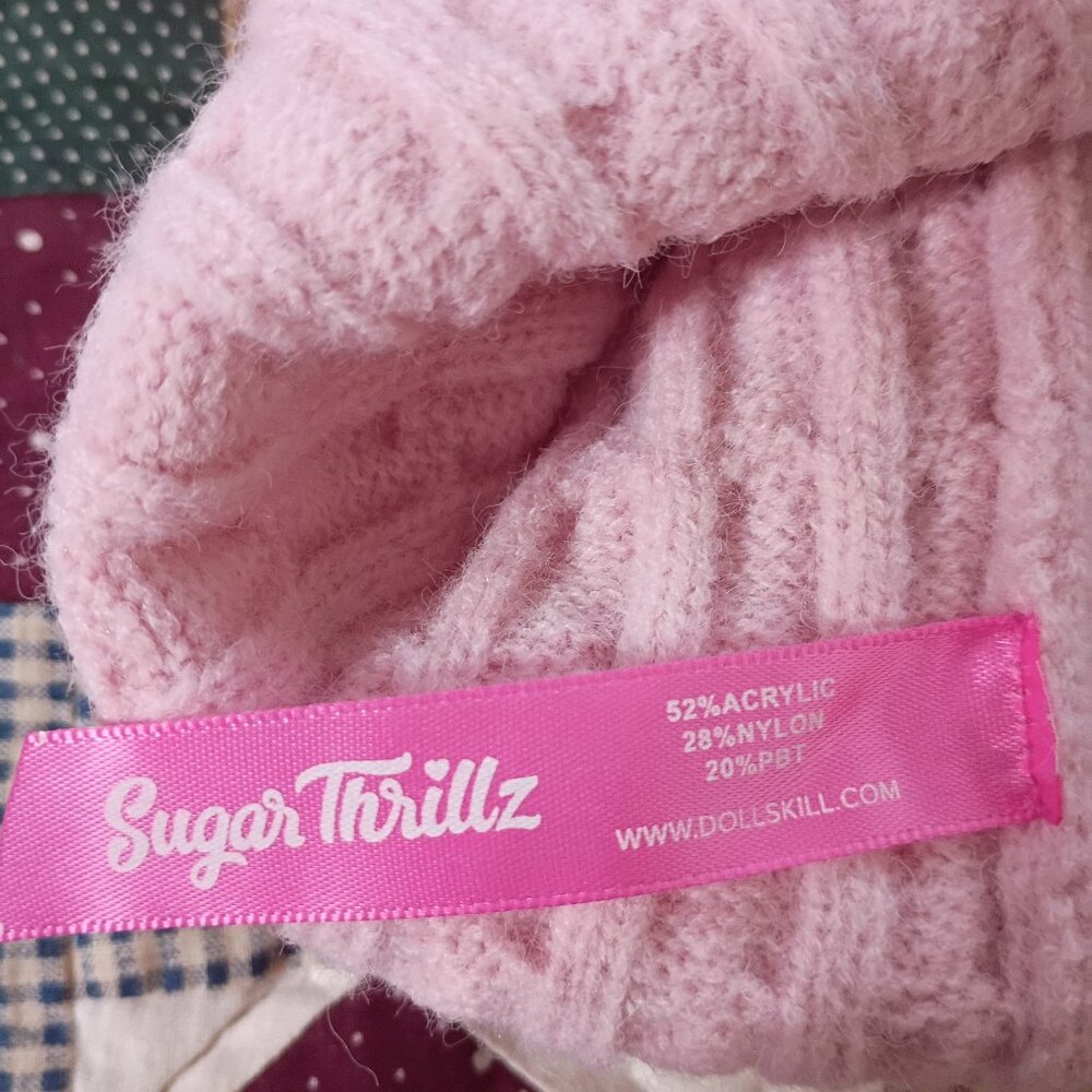 Size M Sugar Thrills Pink Ruffle Turtleneck Sweater - Picture 9 of 10